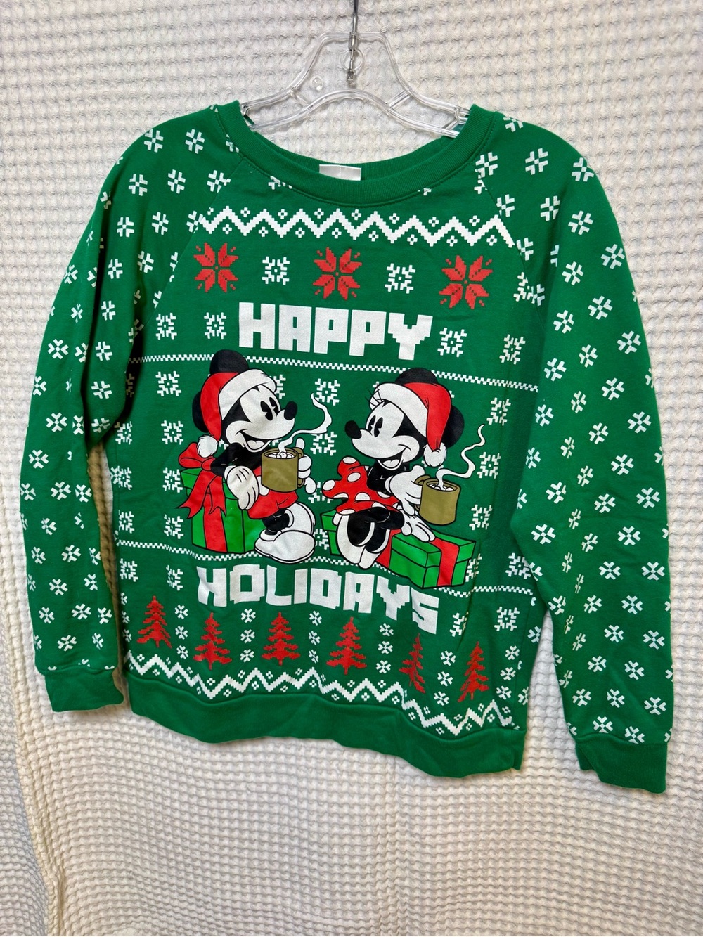 Disney Green "Happy Holidays" Mickey & Minnie Crewneck Sweater